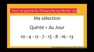 pronostic quinte du jour turfoo PRONOSTIC PMU QUINTÉ  DU JOUR DIMANCHE 04 FEVRIER 2024 [upl. by Ebaj830]