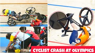 Cycling CRASH at Olympics Velodrome with Nicky Degrendele Steffie van der Peet amp Yuan Liying Injury [upl. by Harsho]