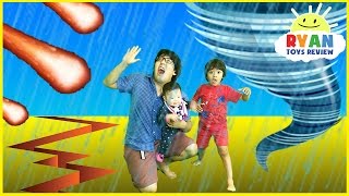 NATURAL DISASTER SURVIVAL Family Fun Kids Pretend Playtime Ryan ToysReview [upl. by Runck]