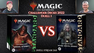 MTG Challenger Decks 2022 Duell 1  Magic the Gathering deutsch  Gruul Stampfer VS Mono Weiss Aggro [upl. by Faber]