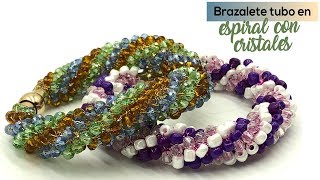 Abalorios  Brazalete Crochet Tubo En Espiral Con Cristales [upl. by Nahtnhoj170]