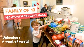 Family of 13 midmonth Thanksgiving grocery haul  unboxing amp a week of meals [upl. by Onaicilef]