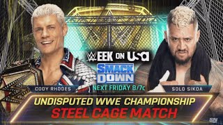 Cody Rhodes vs Solo Sikoa steel cage match SMACKDOWN WWE 2K24 [upl. by Dnamron]