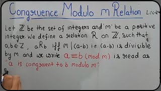 Group Theory Lecture 24Congruence modulo m relation Quotient Set Theta Classes [upl. by Ulrika370]