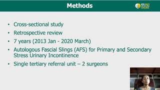 23462 Operative Outcomes of Autologous Fascial Slings AFS for Primary and Secondary Stress Ur [upl. by Kenwood]