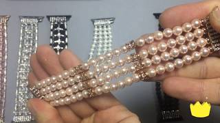 Pintaik Bling Bracelet for Apple Watch 2018 Fashion Beaded Elastic Lady Girl Jewelry Wristband [upl. by Rose]