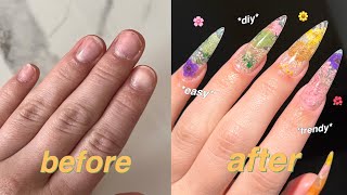 HOW TO DO ENCAPSULATED FLOWER NAILS AT HOME GELX NAILS [upl. by Ellora]