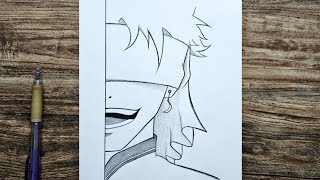 Easy anime half face drawing  How to draw anime blind step by step  easy anime boy tutorial [upl. by Melton]