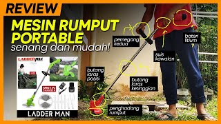 Cara Pasang Mesin Rumput Portable  LADDERMAN 12V Lithium Battery Cordless Grass Trimmer Lawn Mower [upl. by Schuler]