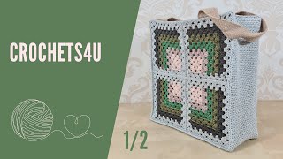 Leren haken Gehaakte Tas met Mitred Granny Square  Tutorial deel 12 [upl. by Ynneh]