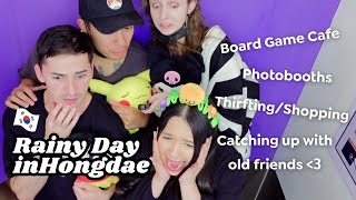 Things to do in Hongdae Seoul Rainy Evening  Board Game Cafe Photobooth Studio Thrifting [upl. by Ellocin]