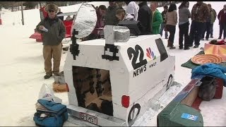 Cardboard 22News truck competes in Cardboard Classics sled race [upl. by Tecla]