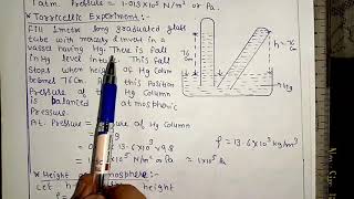 Torricelli Experiment  Height of Atmosphere  Class 11 unit 7 [upl. by Lasko]