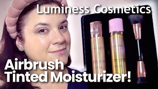 LUMINESS COSMETICS AIRBRUSH SPRAY TINTED MOISTURIZER amp MAKEUP REMOVER Tryons amp First Impressions [upl. by Aroda458]