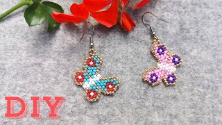 🦋Kolorowe Kolczyki Motylki z Koralików  DIY Tutorial  Colorful Butterfly Bead Earrings [upl. by Yendahc]