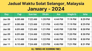 Jadual Waktu Solat Selangor Malaysia January  2024  Selangor Prayer Times [upl. by Ycam1]