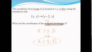 Using a translation rule to find coordinates of a preimage Working backwards [upl. by Trev238]