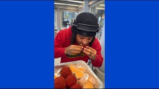 Food critic Keith Lee tries boudin balls fried in Hot Cheetos crust from Houston business [upl. by Samal]