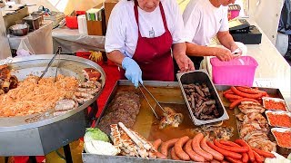 Slavic Street Food Huge Load of Mixed Meat on Grill and Stuffed [upl. by Yeslek250]