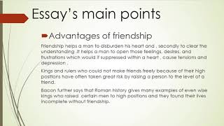 Main points of essay quotOf friendshipquot by Francis Bacon  MAENGLISH BSENGLISH [upl. by Ainslie911]