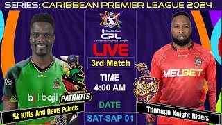 🔴LIVESt Kitts and Nevis Patriots vs Trinbago Knight Riders3rd Match T20i SNPvsTKR I CPL2024 Live [upl. by Aitret397]