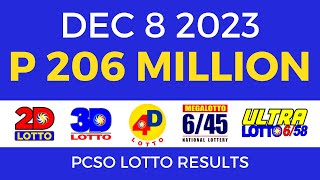 Lotto Result December 8 2023 9pm PCSO [upl. by Akkina]