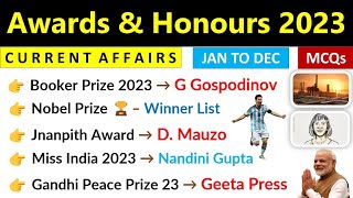 Awards amp Honours 2023 Current Affairs  Jan  Dec  Important Awards 2023 Current Affairs [upl. by Joceline751]