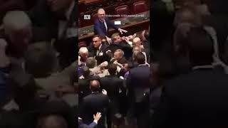 Brawl breaks out in Italys parliament  ABC News [upl. by Rawley28]