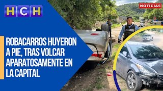 En tenaz persecución policial robacarros huyeron a pie tras volcar aparatosamente en la capital [upl. by Tris]