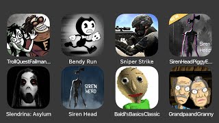 Troll Quest Failman StupidellaBendy Run Sniper Strike Siren Head Piggy Escape Slendrina Asylum [upl. by Nimrak235]