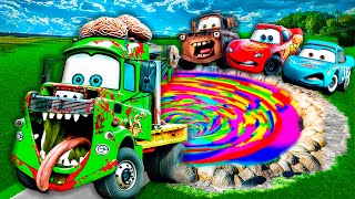 MEGA PITS with McQueen and Pixar Cars vs Big amp Small Lightning McQueen VS Beast Mack Truck  BeamNG [upl. by Ettereve]