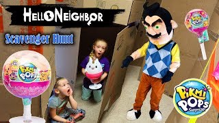 Hello Neighbor in Real Life Pikmi Pops Scavenger Hunt Game in Huge Box Fort Maze [upl. by Nail30]