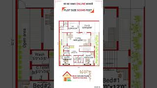 50 by 45 Feet 2BHK North Facing House Plan  North Face Plan houzy [upl. by Anihs]