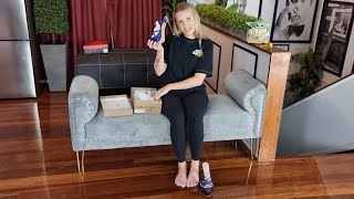 Catie Unboxes Purple Shiny Alligator Print 6 Inch High Heel Platform Shoes [upl. by Leachim]