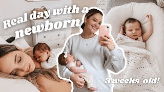 a real day in the life with a newborn baby 3 WEEKS OLD [upl. by Ainezey298]