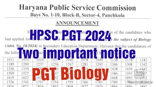 HPSC PGT 2024 Two Important noticeHPSC PGT biologyHPSC updateHPSC PGT [upl. by Latrell684]