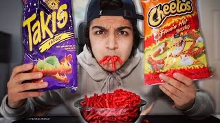 EXTREME HOT CHEETOS AND TAKIS FUEGO CHALLENGE [upl. by Aubine]