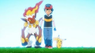 Pokemon Master Journeys Ash Tells Goh About His InfernapeENGLISH DUBBED [upl. by Terrej]