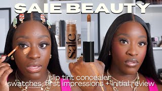 NEW SAIE BEAUTY SLIP TINT CONCEALER REVIEW  first impressions  comparisons  swatches dark skin [upl. by Haroldson969]