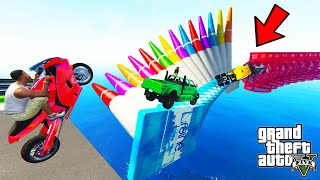 FRANKLIN TRIED IMPOSSIBLE MEGA RAMP PARKOUR CHALLENGE CARS BIKES TRUCKS GTA 5  SHINCHAN and CHOP [upl. by Conall]