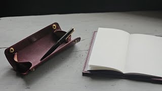 08 Make a pen case that fits the size of the notebook  vlog  leather craft [upl. by Sari]