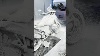 Snow motorcycle 😂 bmwmotorrad snow snowing motorcycle washing [upl. by Hammel]