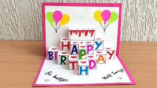 DIY  Beautiful handmade birthday greeting card  DIY Birthday pop up card  Birthday card idea [upl. by Aiek]