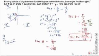 Finding values of trigonometric functions given information about an angle Problem type 2 and 3 [upl. by Aigneis]