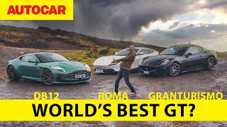 Who makes the worlds best GT car New Aston Martin DB12 meets Ferrari Roma and Maserati GranTurismo [upl. by Jere151]