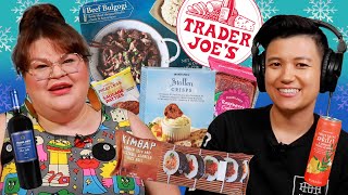 Kristin And Jen Try Every New Trader Joes Food For December  Kitchen amp Jorn [upl. by Sirah930]