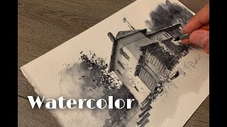 Easy Monochromatic Watercolor Urban Space  Light and Shadow [upl. by Reemas]