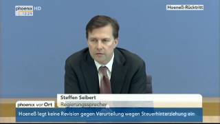 HoeneßRücktritt Steffen Seibert auf der Regierungspressekonferenz am 14032014 [upl. by Hamilah]