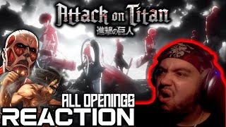 WHAT IS THAT FIRST TIME Reacting to Attack on Titan ALL OPENINGS [upl. by Nari]