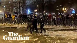 Russia protests police pelted with snowballs in Moscow [upl. by Niple]